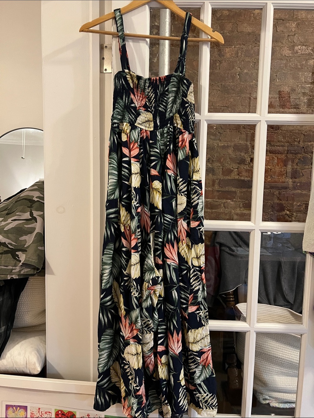 Strappy Jumpsuit with Tropical Leaf Print - Navy & Multi